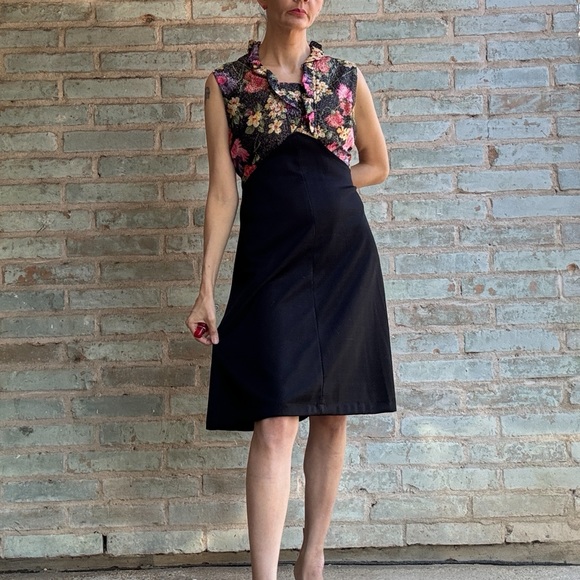 Vintage Cocktail Dress 60s 70s Lurex Floral Fit Flare A-line Sleeveless Midi - Picture 15 of 15